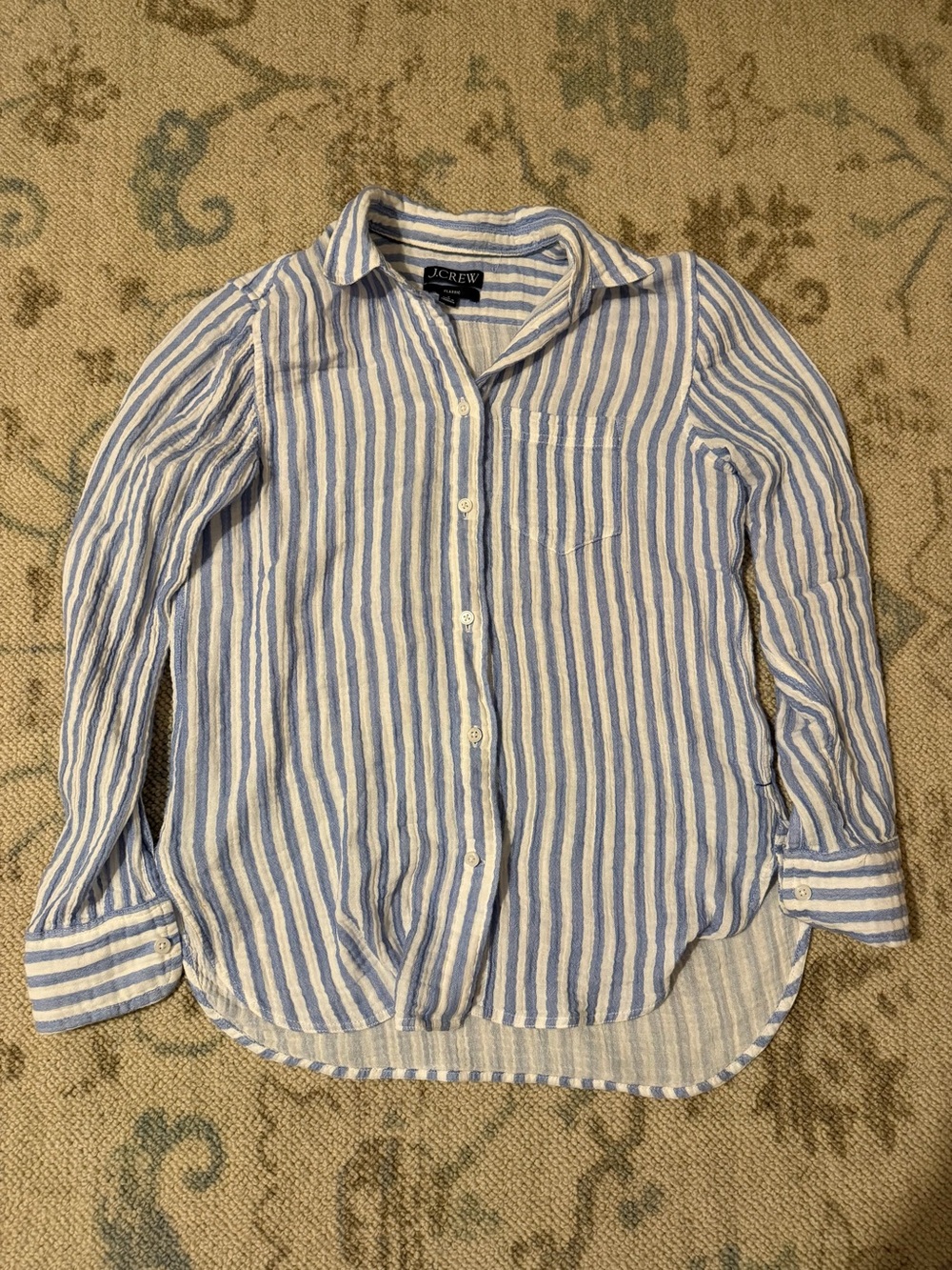 J. Crew Light Blue and White Striped 100% Cotton Button-Down Shirt